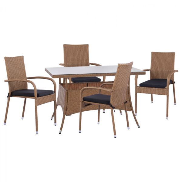 ΣΕΤ ΤΡΑΠΕΖΑΡΙΑ WICKER RATTAN ΕΞΩΤΕΡΙΚΟΥ ΧΩΡΟΥ SUMATRA ΜΠΕΖ ΚΑΦΕ ME ΔΩΡΟ ΜΑΞΙΛΑΡΙΑ