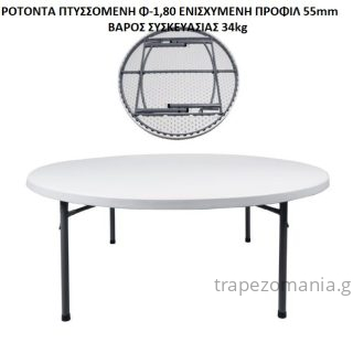 ΤΡΑΠΕΖΙ ΠΤΥΣΣΟΜΕΝΟ ΣΤΡΟΓΓΥΛΟ ΡΟΤΟΝΤΑ ROTONTA CATERING ΣΥΝΕΔΡΙΟΥ Φ-1,80 ΕΝΙΣΧΥΜΕΝΟ