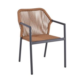 DINA Πολυθρόνα Βεράντας-Κήπου ALU Ανθρακί, Rope Wicker Φυσικό, Στοιβαζόμενη