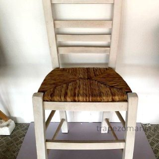 ΣΙΦΝΟΣ Καρέκλα Οξιά Βαφή Εμποτισμού Λάκα Άσπρο, Κάθισμα Ψάθα