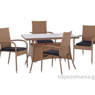 ΣΕΤ ΤΡΑΠΕΖΑΡΙΑ WICKER RATTAN ΕΞΩΤΕΡΙΚΟΥ ΧΩΡΟΥ 1,50Χ90 SUMATRA ΜΠΕΖ ΚΑΦΕ ME ΔΩΡΟ ΜΑΞΙΛΑΡΙΑ