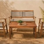 SPRING Set Σαλόνι Κήπου Ακακία Φυσικό, Wicker Μπεζ Τραπέζι + Καναπέ 2Θέσιο + 2 Πολυθρόνες