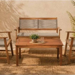 SPRING Set Σαλόνι Κήπου Ακακία Φυσικό, Wicker Μπεζ Τραπέζι + Καναπέ 2Θέσιο + 2 Πολυθρόνες