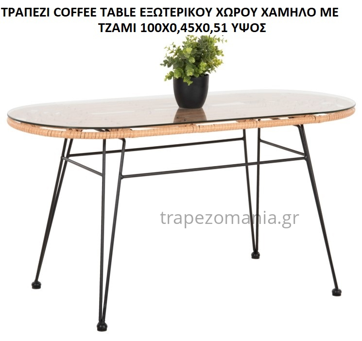 WICKER RATTAN ΤΡΑΠΕΖΙ COFFEE TABLE ΕΞΩΤΕΡΙΚΟΥ ΧΩΡΟΥ ΧΑΜΗΛΟ ΟΒΑΛ