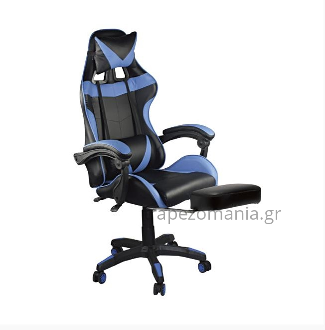 BF7860 Gaming Relax Πολυθρόνα Γραφείου με Υποπόδιο, Pu Μαύρο - Μπλέ